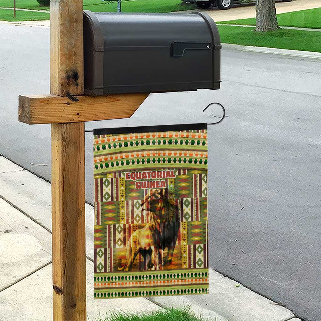 Equatorial Guinea Garden Flag - Lion Print and Traditional African Kente Patterns TS04