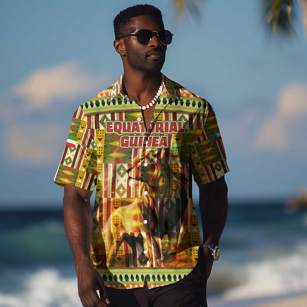 Equatorial Guinea Hawaiian Shirt - Lion Print and Traditional African Kente Patterns TS04