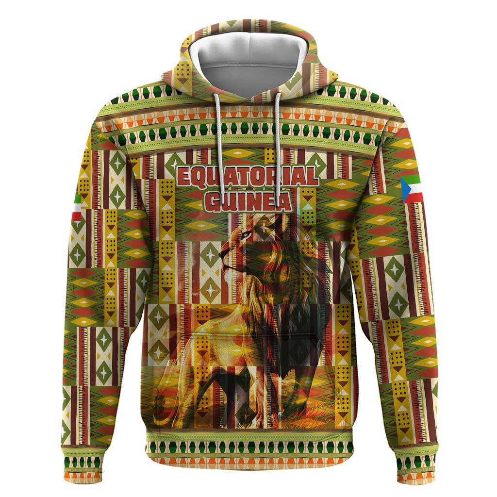 Equatorial Guinea Hoodie with Lion Print and Traditional African Kente Patterns TS04