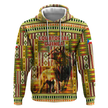 Equatorial Guinea Hoodie with Lion Print and Traditional African Kente Patterns TS04