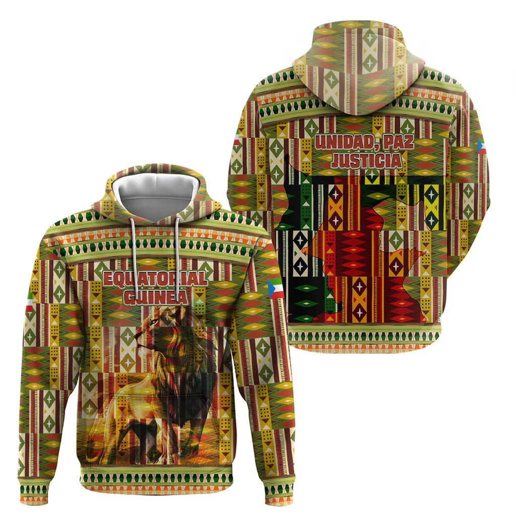Equatorial Guinea Hoodie with Lion Print and Traditional African Kente Patterns TS04