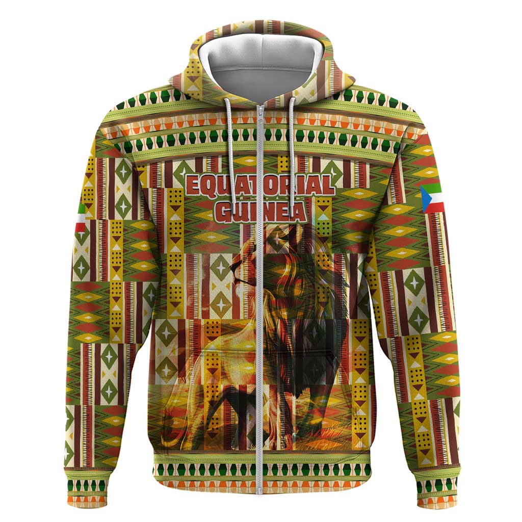 Equatorial Guinea Hoodie with Lion Print and Traditional African Kente Patterns TS04