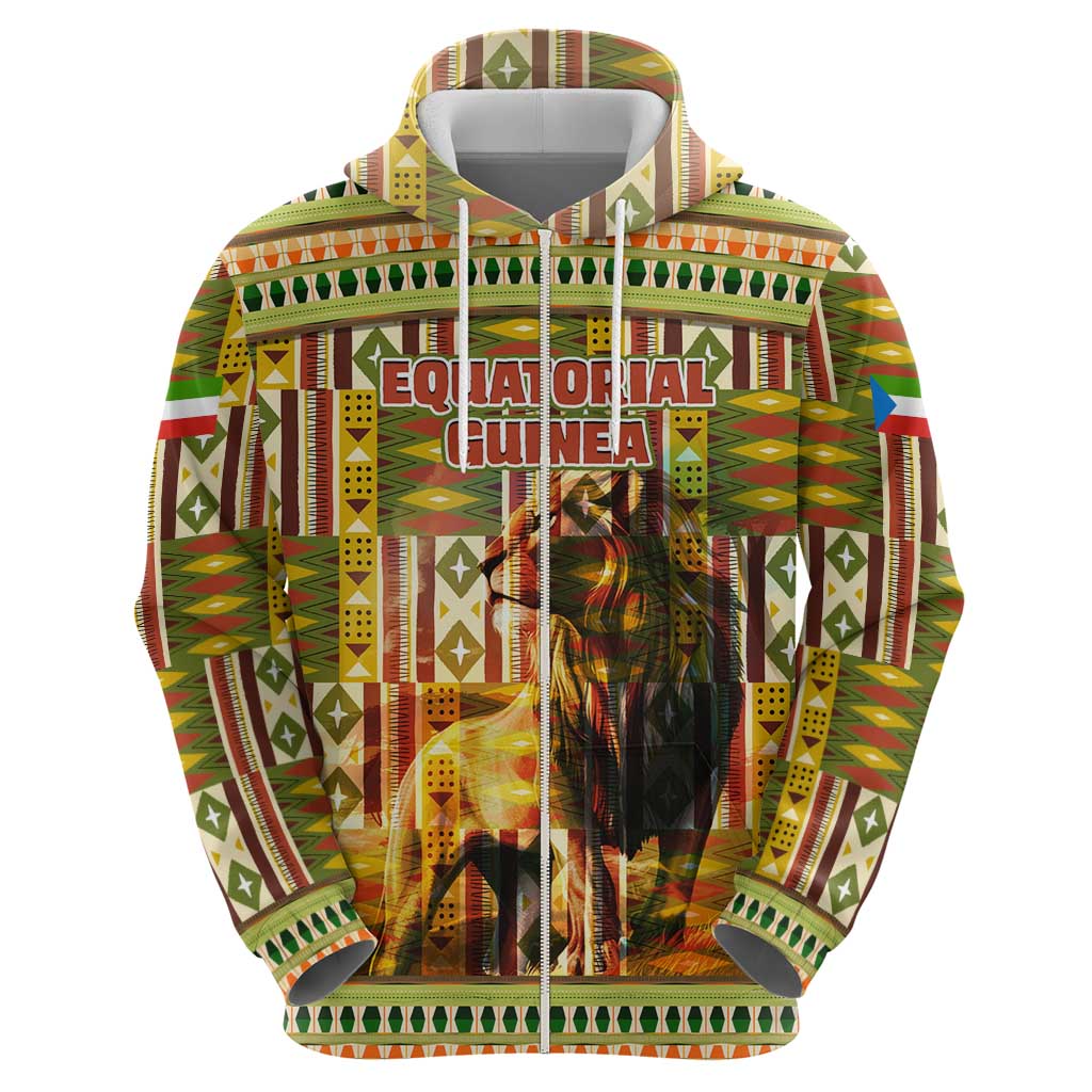Equatorial Guinea Hoodie with Lion Print and Traditional African Kente Patterns TS04