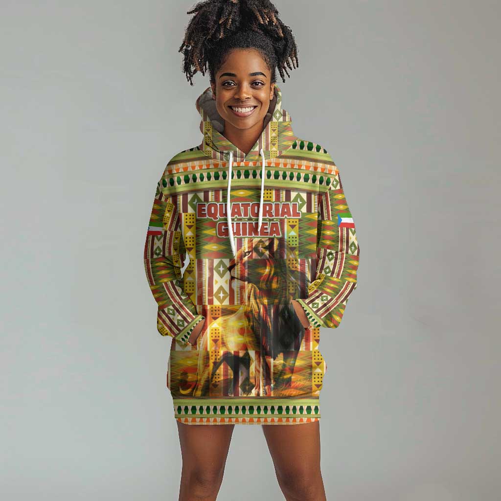 Equatorial Guinea Hoodie Dress - Lion Print and Traditional African Kente Patterns TS04