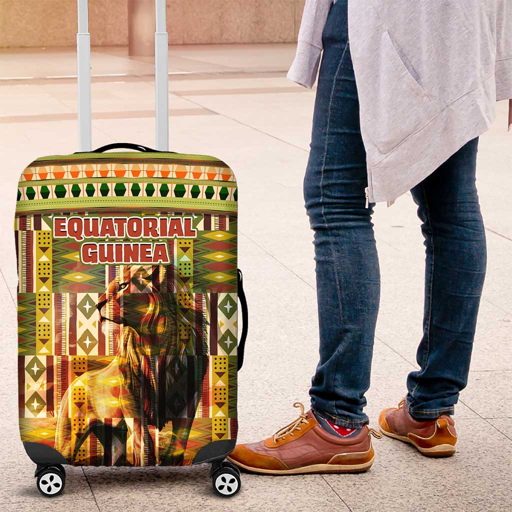 Equatorial Guinea Luggage Cover with Lion Print and Traditional African Kente Patterns TS04