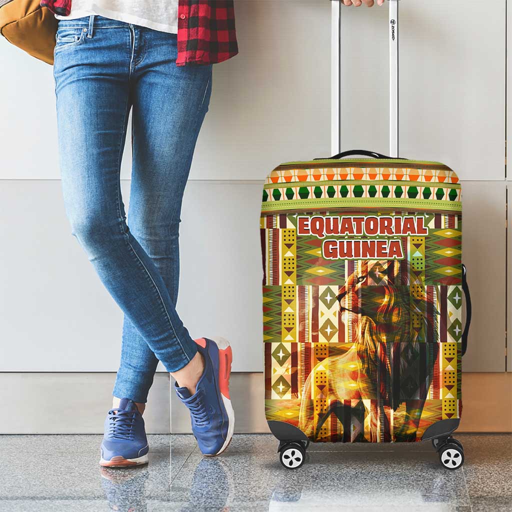 Equatorial Guinea Luggage Cover with Lion Print and Traditional African Kente Patterns TS04
