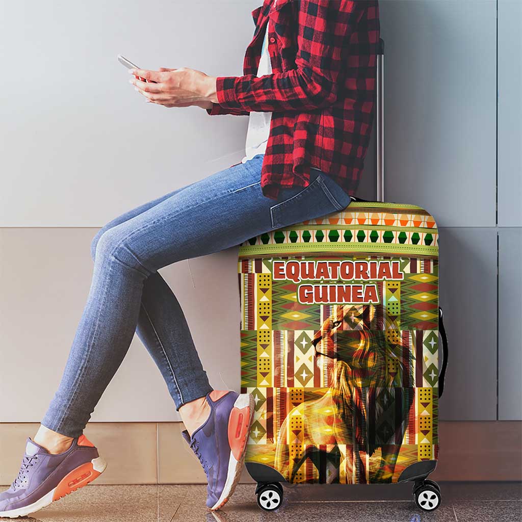 Equatorial Guinea Luggage Cover with Lion Print and Traditional African Kente Patterns TS04