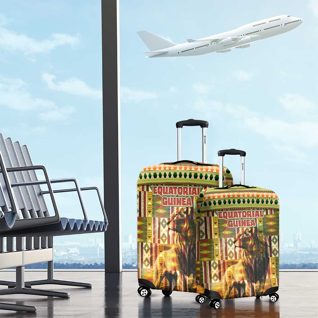 Equatorial Guinea Luggage Cover with Lion Print and Traditional African Kente Patterns TS04