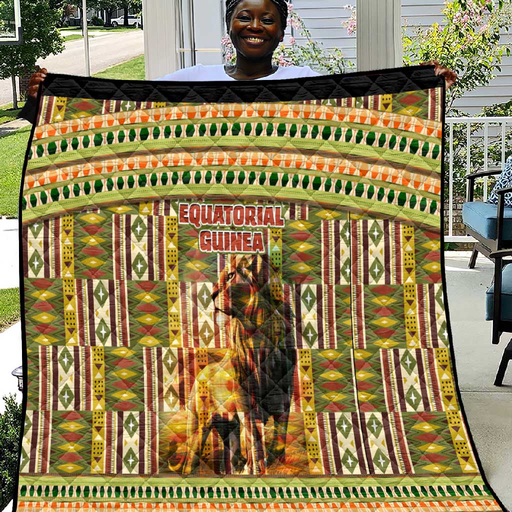 Equatorial Guinea Quilt - Lion Print and Traditional African Kente Patterns TS04