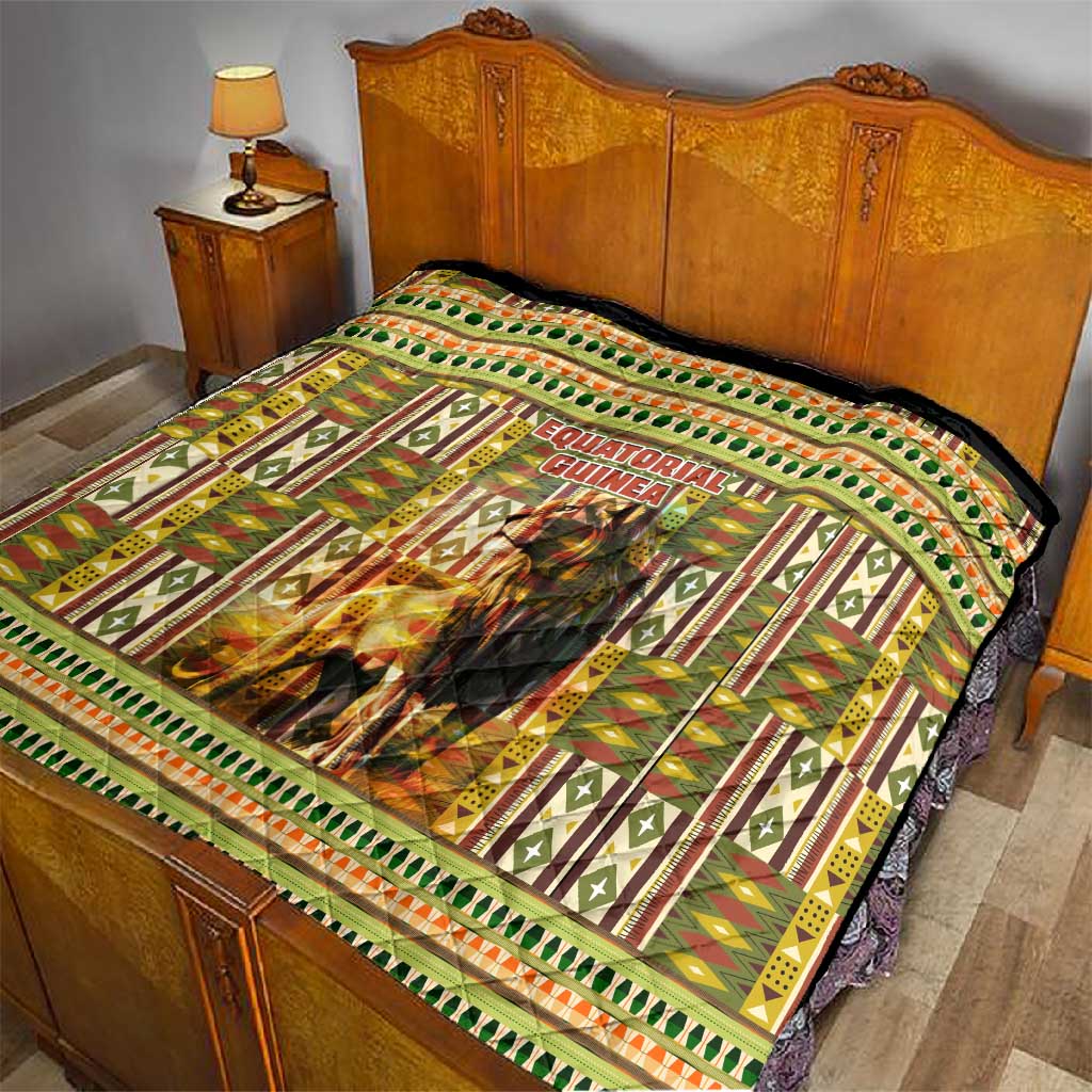 Equatorial Guinea Quilt - Lion Print and Traditional African Kente Patterns TS04