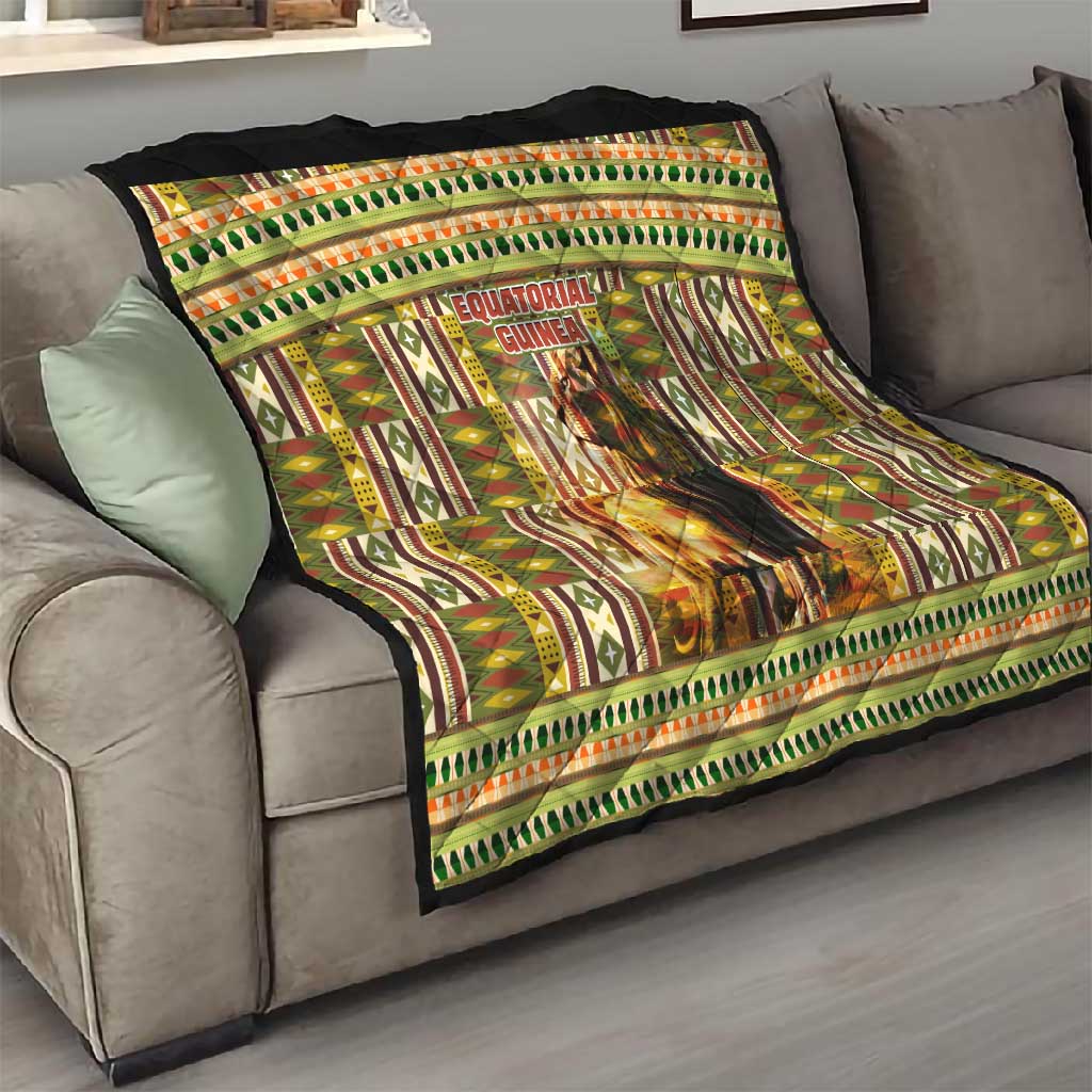 Equatorial Guinea Quilt - Lion Print and Traditional African Kente Patterns TS04