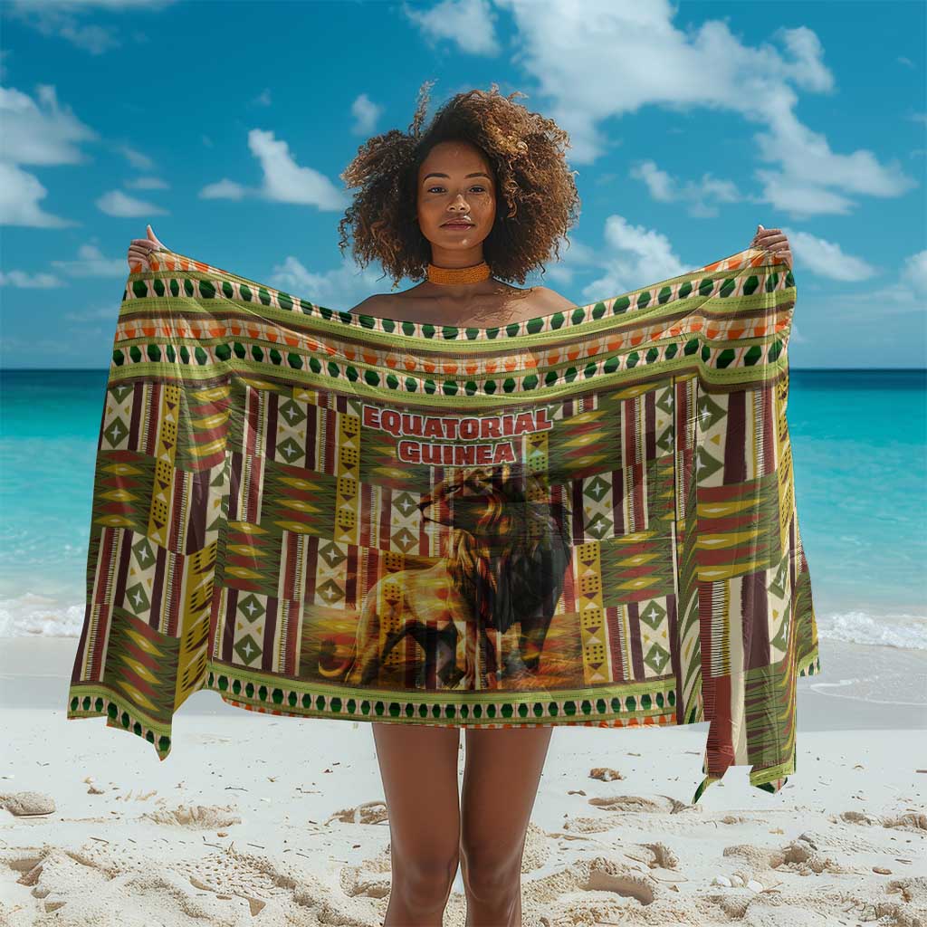 Equatorial Guinea Sarong - Lion Print and Traditional African Kente Patterns TS04