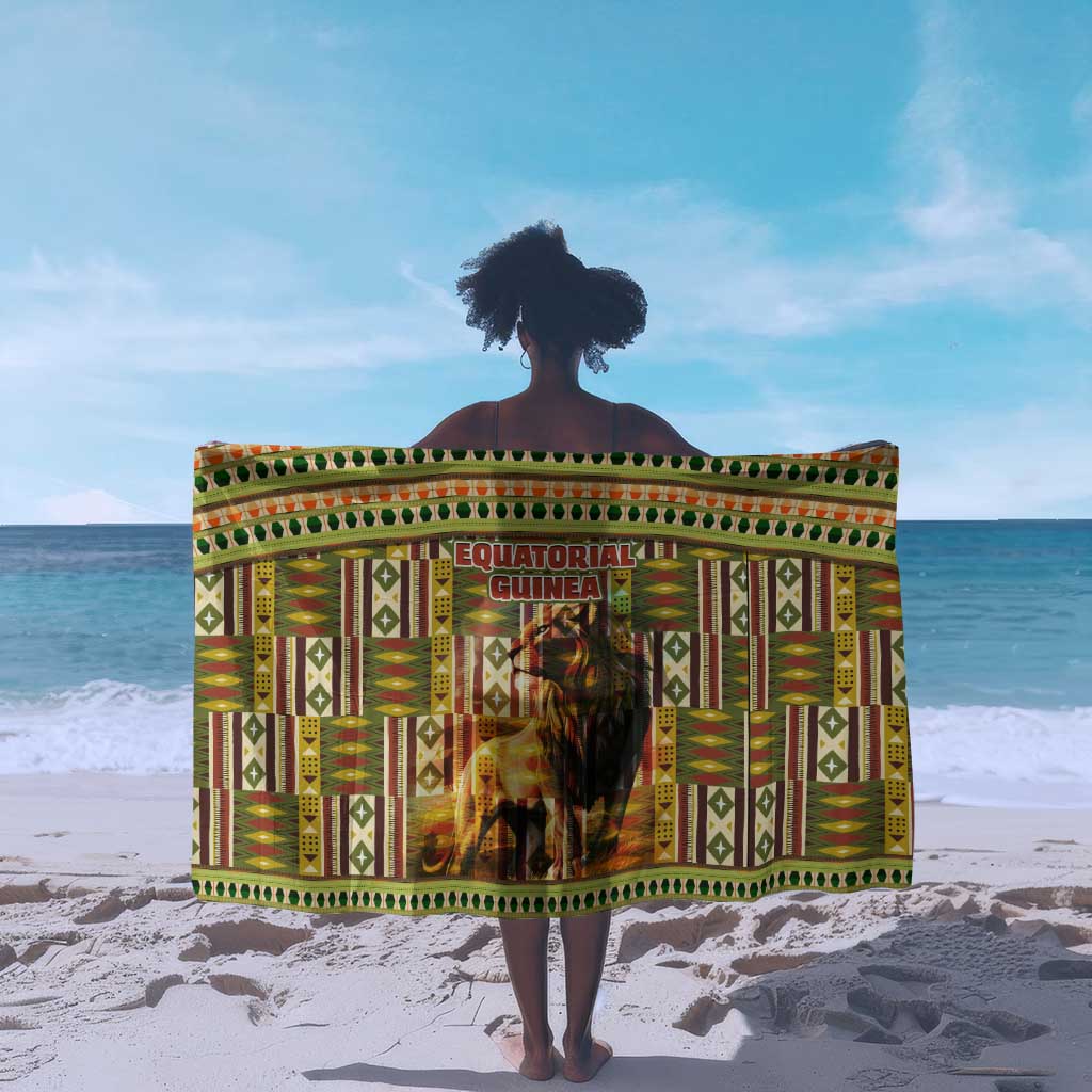 Equatorial Guinea Sarong - Lion Print and Traditional African Kente Patterns TS04