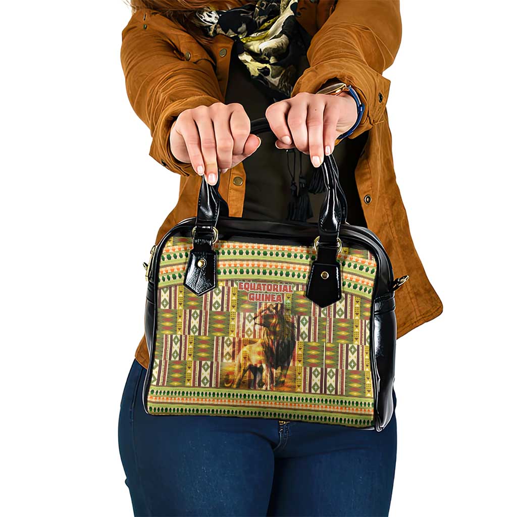 Equatorial Guinea Shoulder Handbag with Lion Print and Traditional African Kente Patterns TS04