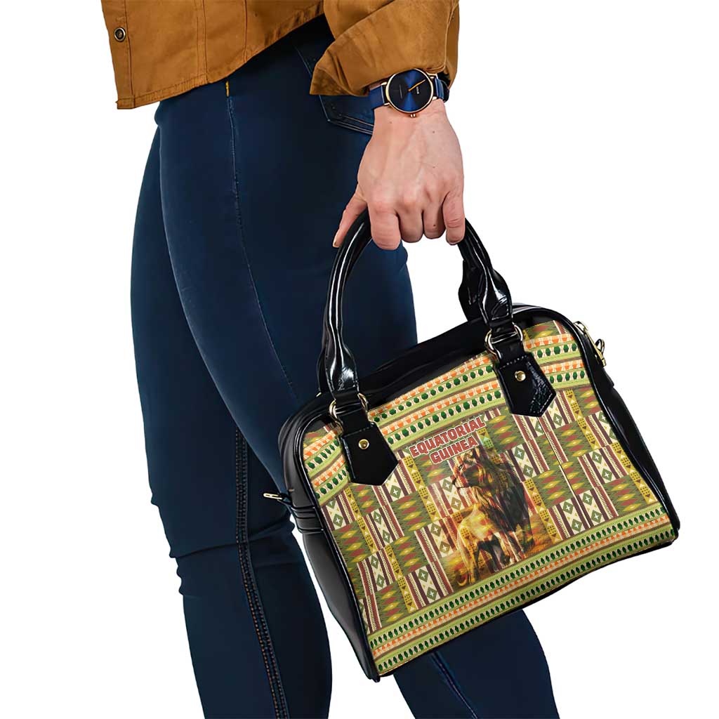 Equatorial Guinea Shoulder Handbag with Lion Print and Traditional African Kente Patterns TS04