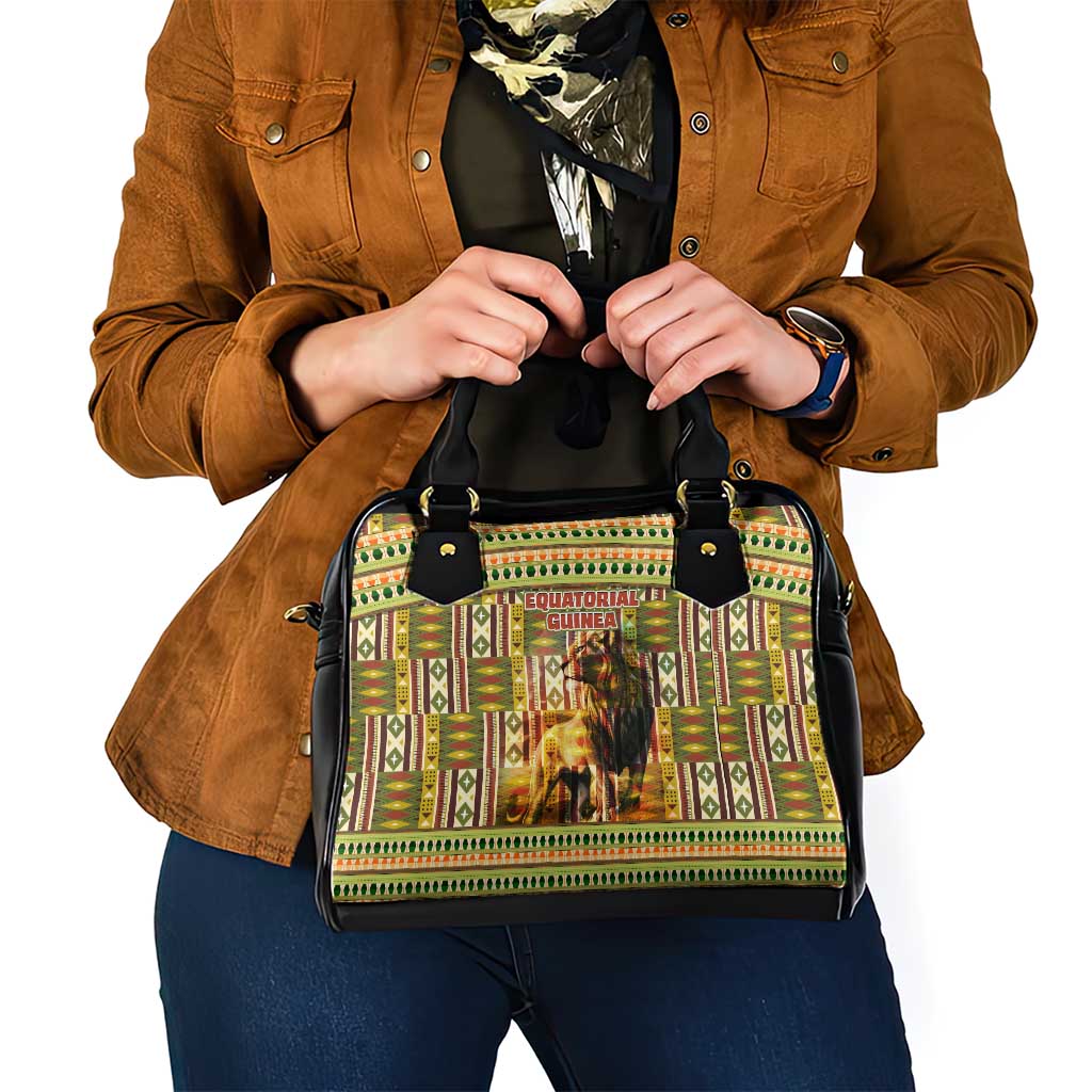 Equatorial Guinea Shoulder Handbag with Lion Print and Traditional African Kente Patterns TS04