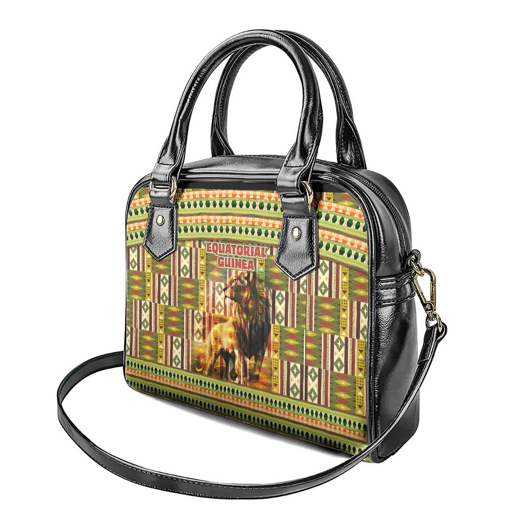 Equatorial Guinea Shoulder Handbag with Lion Print and Traditional African Kente Patterns TS04