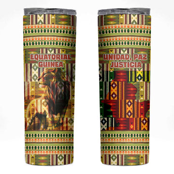 Equatorial Guinea Skinny Tumbler - Lion Print and Traditional African Kente Patterns TS04