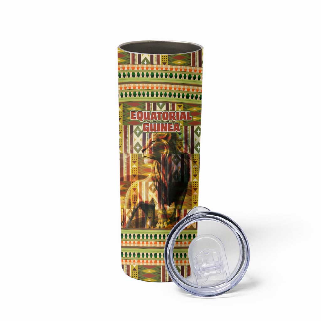 Equatorial Guinea Skinny Tumbler - Lion Print and Traditional African Kente Patterns TS04
