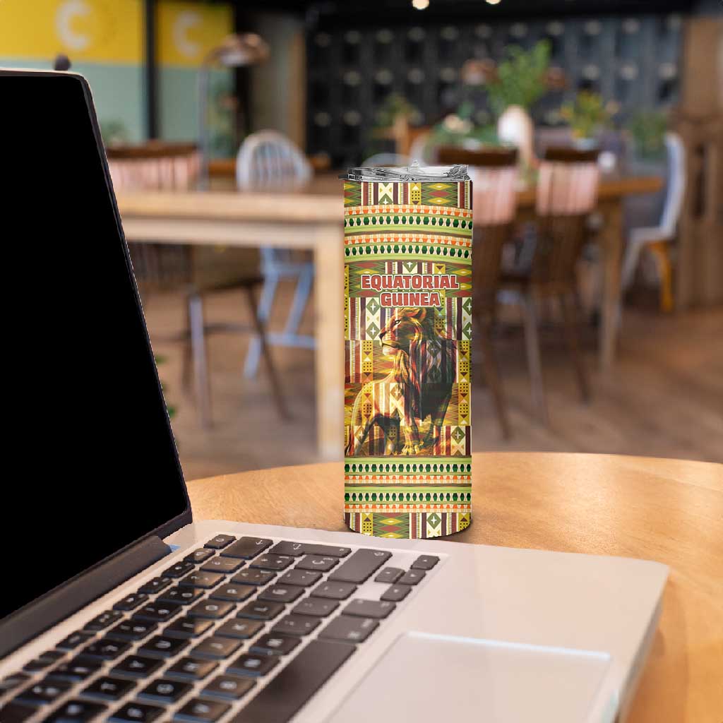 Equatorial Guinea Skinny Tumbler - Lion Print and Traditional African Kente Patterns TS04