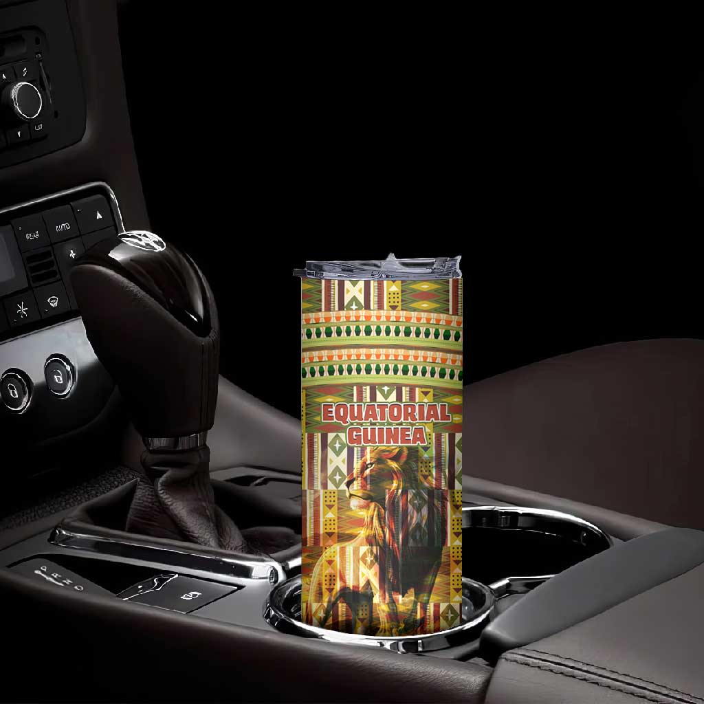 Equatorial Guinea Skinny Tumbler - Lion Print and Traditional African Kente Patterns TS04