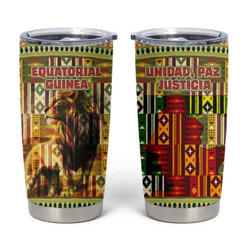 Equatorial Guinea Tumbler Cup - Lion Print and Traditional African Kente Patterns TS04