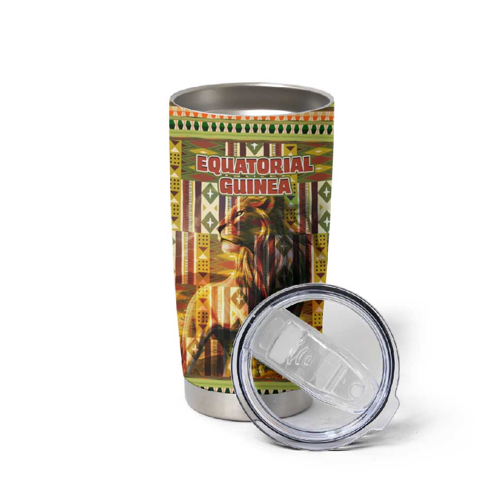Equatorial Guinea Tumbler Cup - Lion Print and Traditional African Kente Patterns TS04