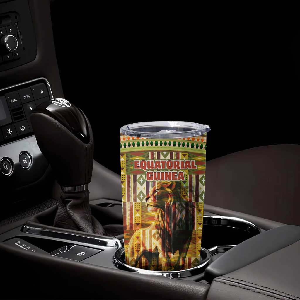 Equatorial Guinea Tumbler Cup - Lion Print and Traditional African Kente Patterns TS04