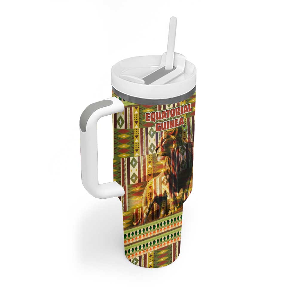 Equatorial Guinea Tumbler With Handle - Lion Print and Traditional African Kente Patterns TS04