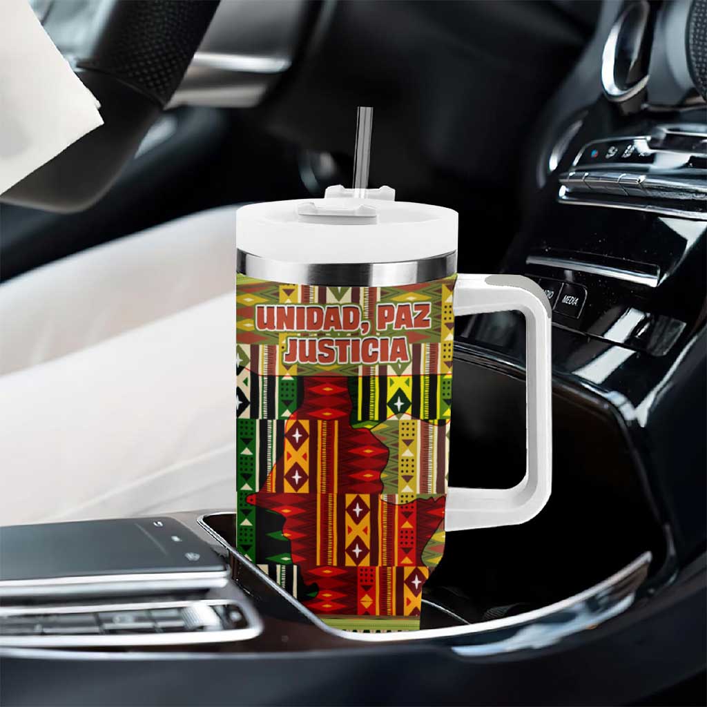 Equatorial Guinea Tumbler With Handle - Lion Print and Traditional African Kente Patterns TS04