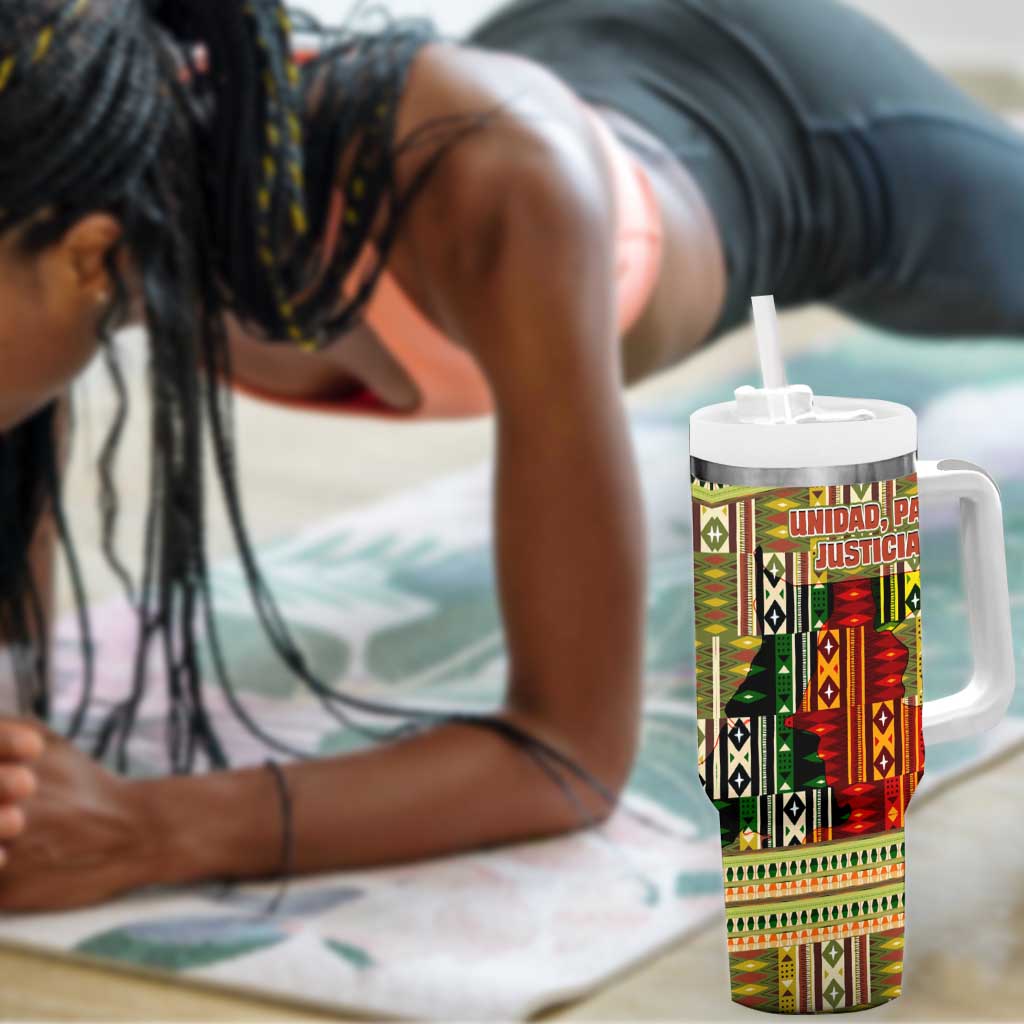 Equatorial Guinea Tumbler With Handle - Lion Print and Traditional African Kente Patterns TS04