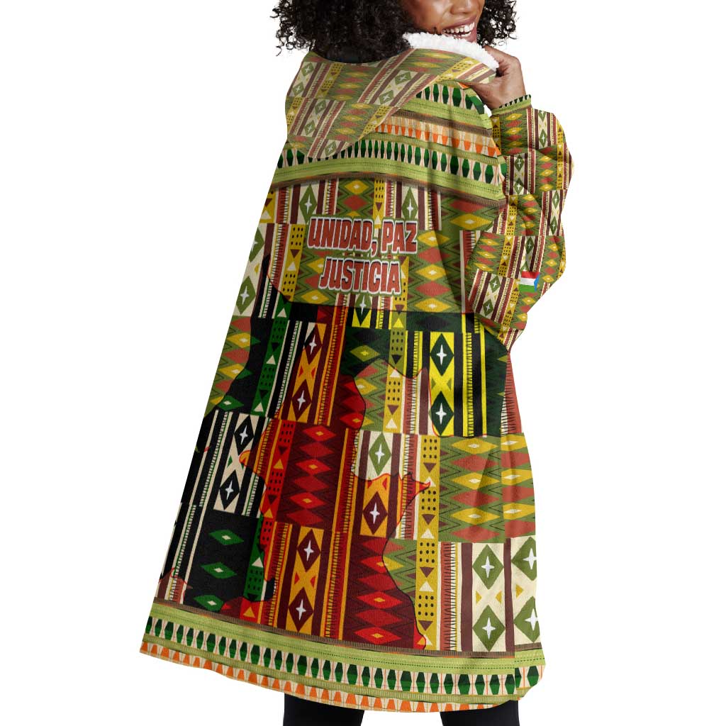 Equatorial Guinea Wearable Blanket Hoodie - Lion Print and Traditional African Kente Patterns TS04