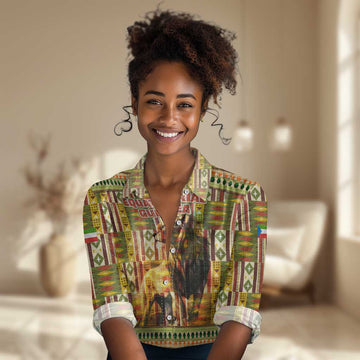 Equatorial Guinea Women Casual Shirt - Lion Print and Traditional African Kente Patterns TS04