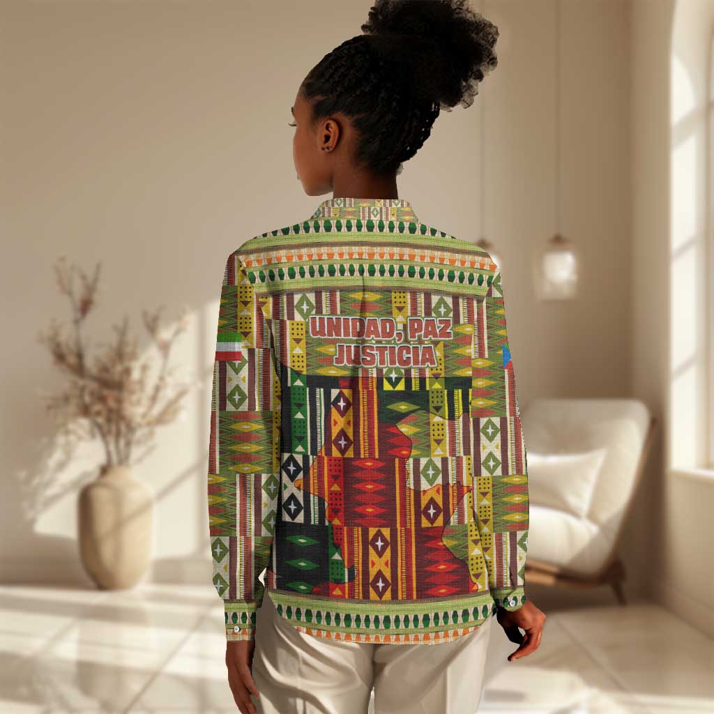 Equatorial Guinea Women Casual Shirt - Lion Print and Traditional African Kente Patterns TS04