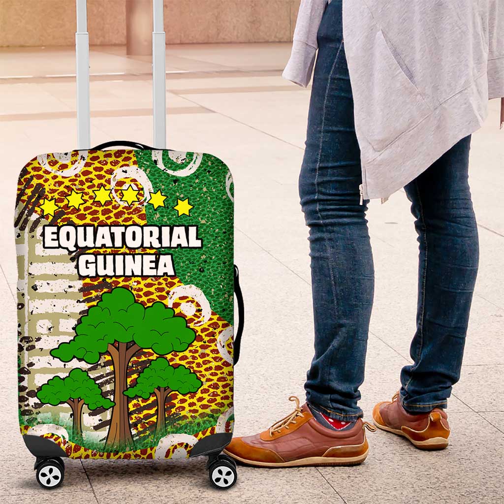 Equatorial Guinea Baobab Tree Luggage Cover with Tribal Patterns and Heritage Quote TS04