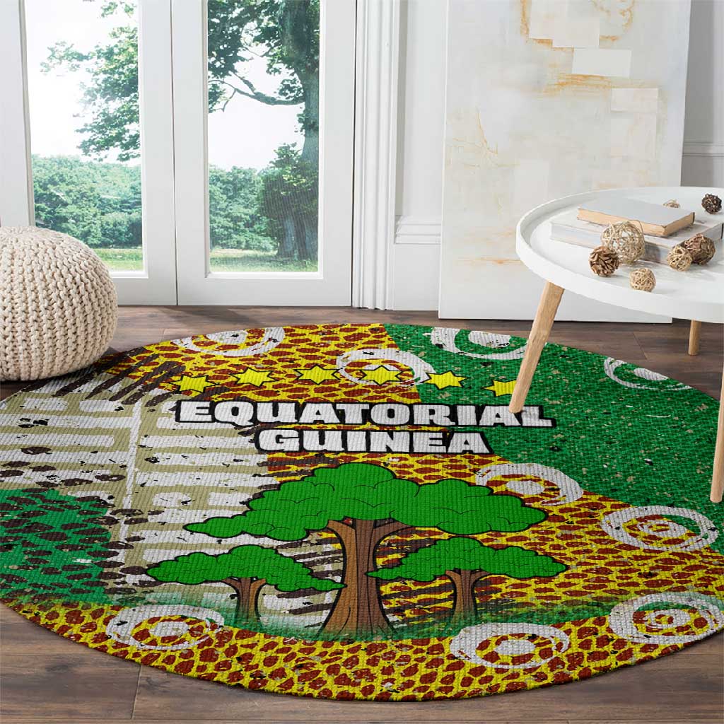 Equatorial Guinea Baobab Tree Round Carpet - Tribal Patterns and Heritage Quote TS04