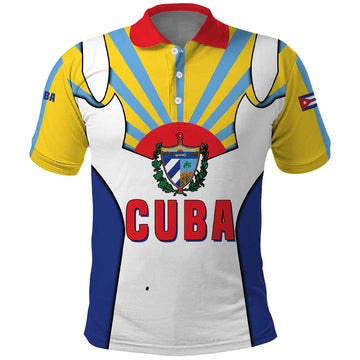 Cuba Coat of Arms Polo Shirt Colorful Cuban Flag Shield with Red Yellow Blue Patriotic Design TS04