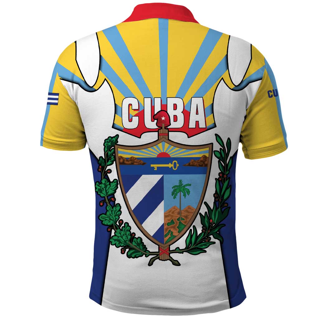 Cuba Coat of Arms Polo Shirt Colorful Cuban Flag Shield with Red Yellow Blue Patriotic Design TS04