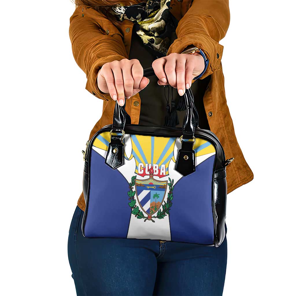 Cuba Coat of Arms Shoulder Handbag Colorful Cuban Flag Shield with Red Yellow Blue Patriotic Design TS04