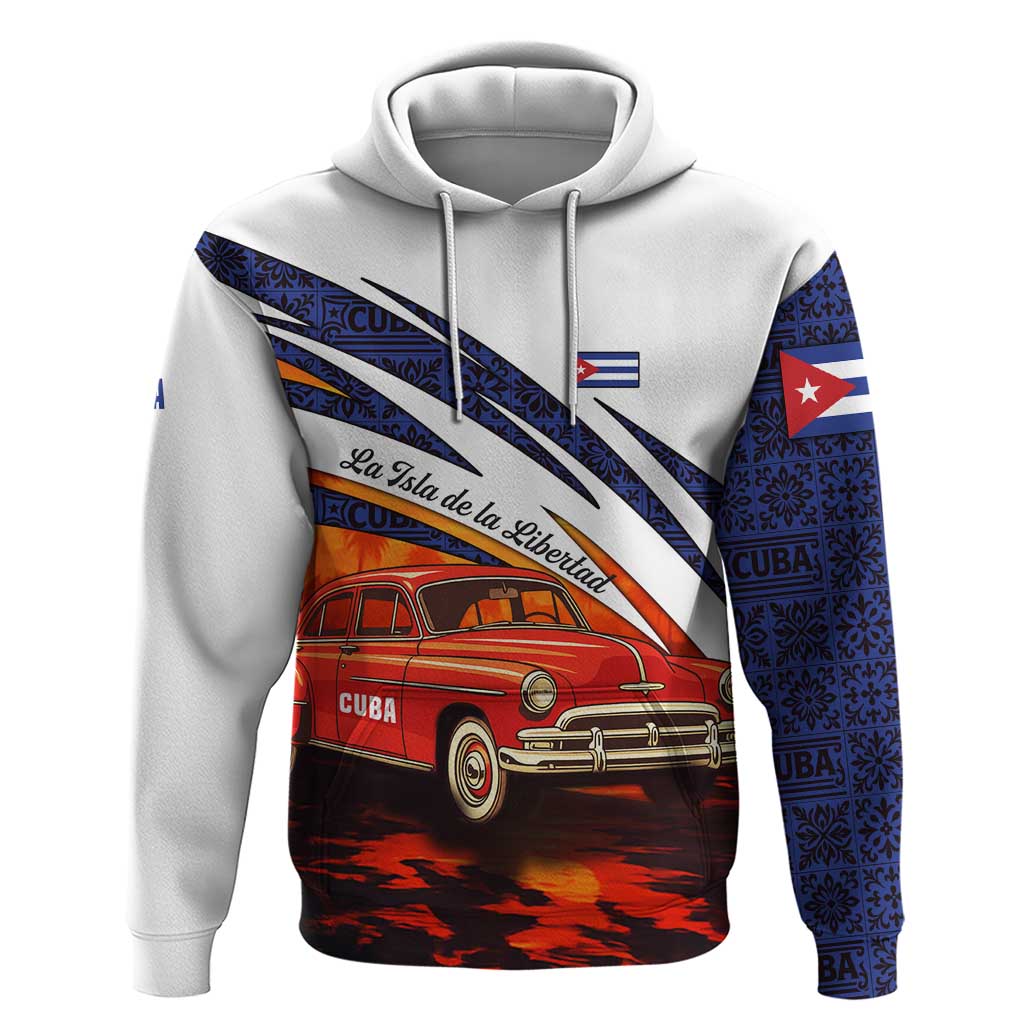Cuba Classic Car Hoodie La Isla de la Libertad Red Vintage Auto with Cuban Flag Design TS04