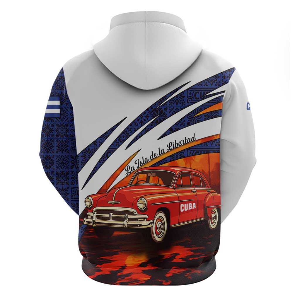 Cuba Classic Car Hoodie La Isla de la Libertad Red Vintage Auto with Cuban Flag Design TS04