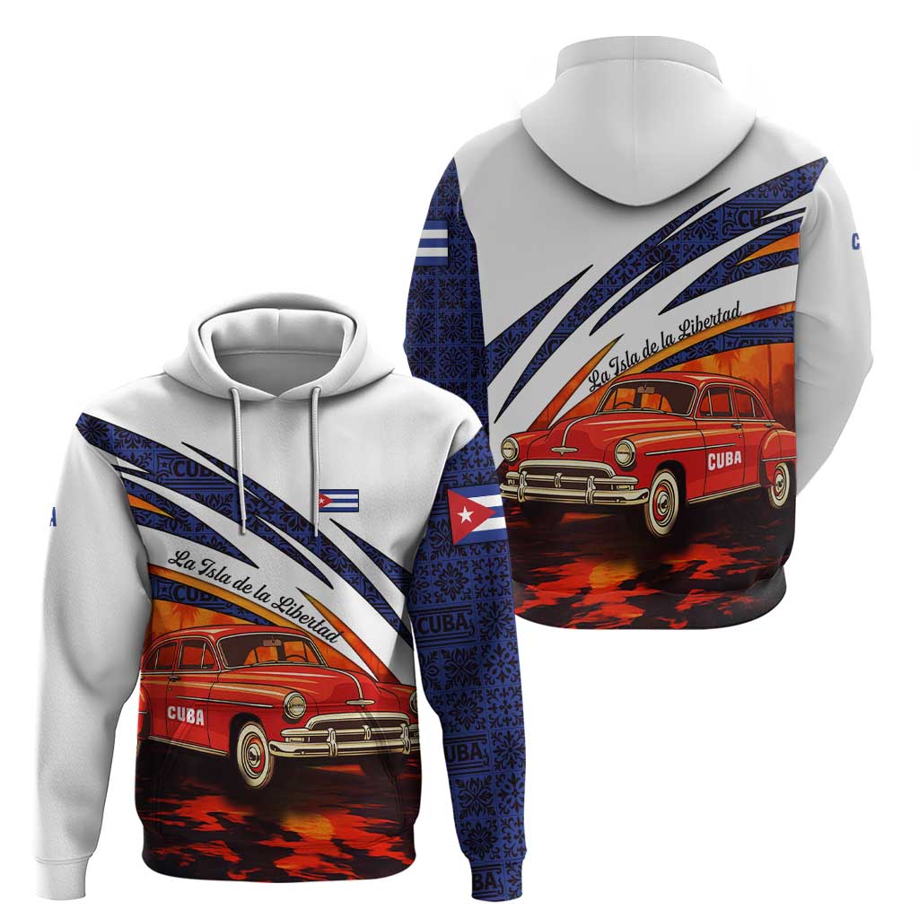 Cuba Classic Car Hoodie La Isla de la Libertad Red Vintage Auto with Cuban Flag Design TS04