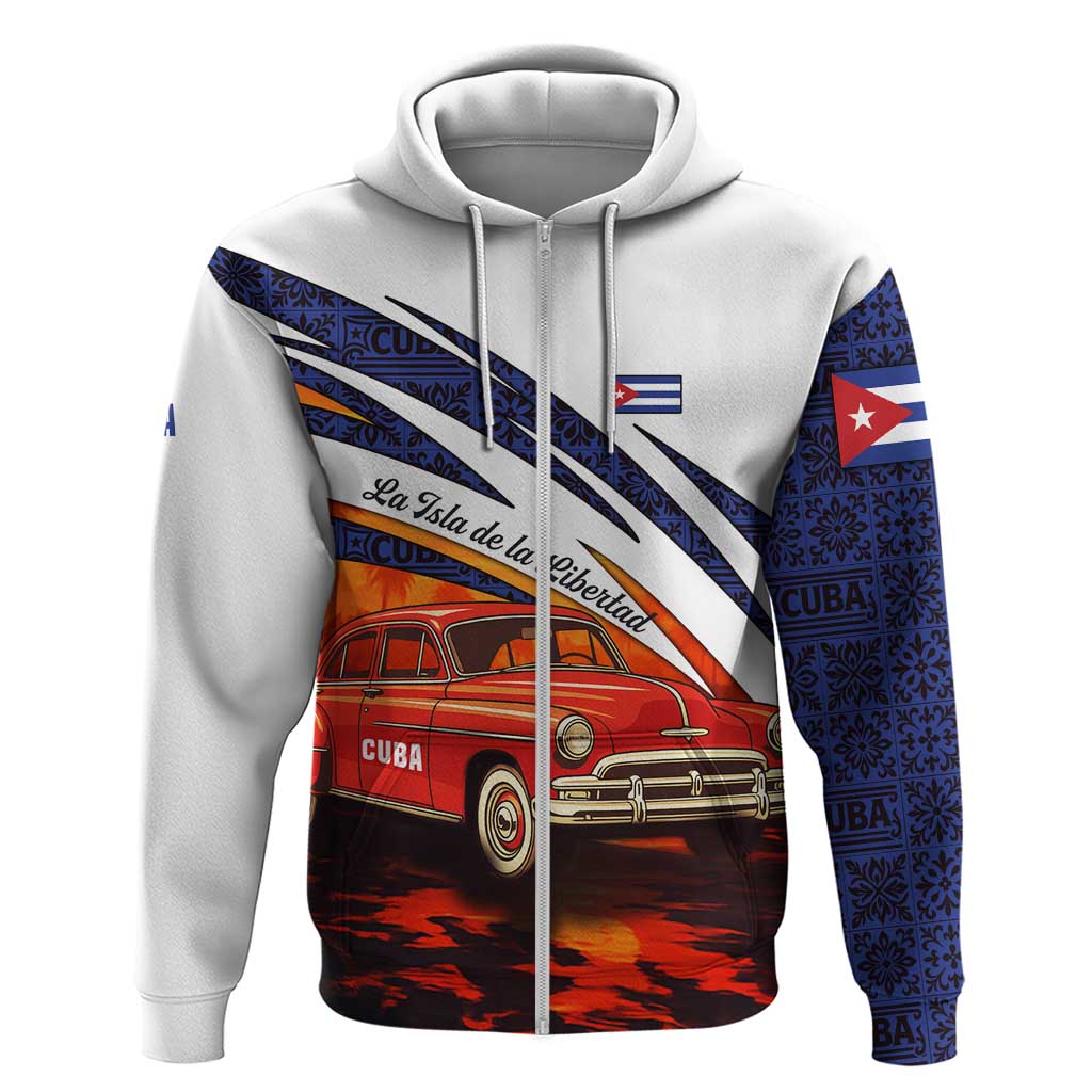 Cuba Classic Car Hoodie La Isla de la Libertad Red Vintage Auto with Cuban Flag Design TS04