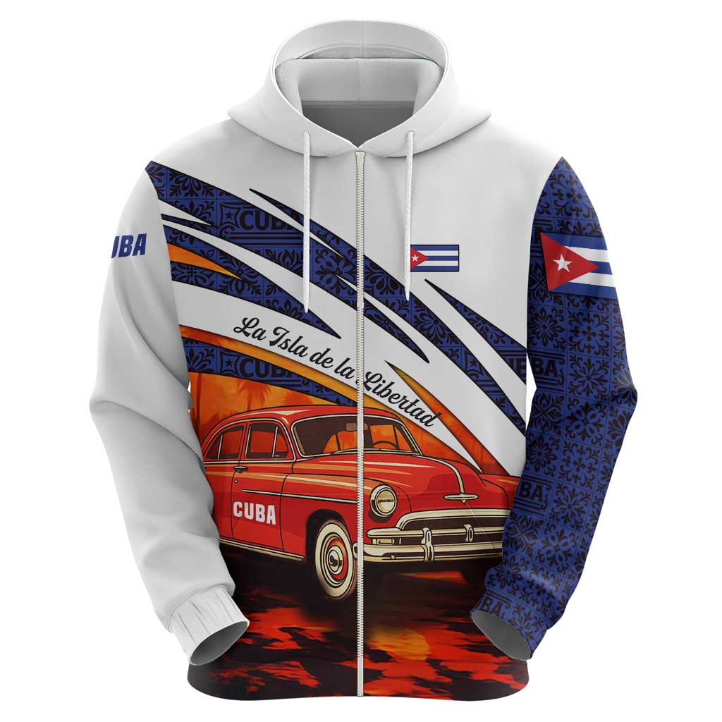 Cuba Classic Car Hoodie La Isla de la Libertad Red Vintage Auto with Cuban Flag Design TS04
