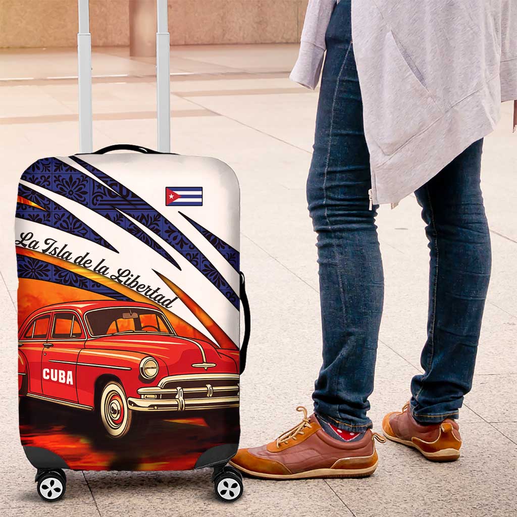 Cuba Classic Car Luggage Cover La Isla de la Libertad Red Vintage Auto with Cuban Flag Design TS04