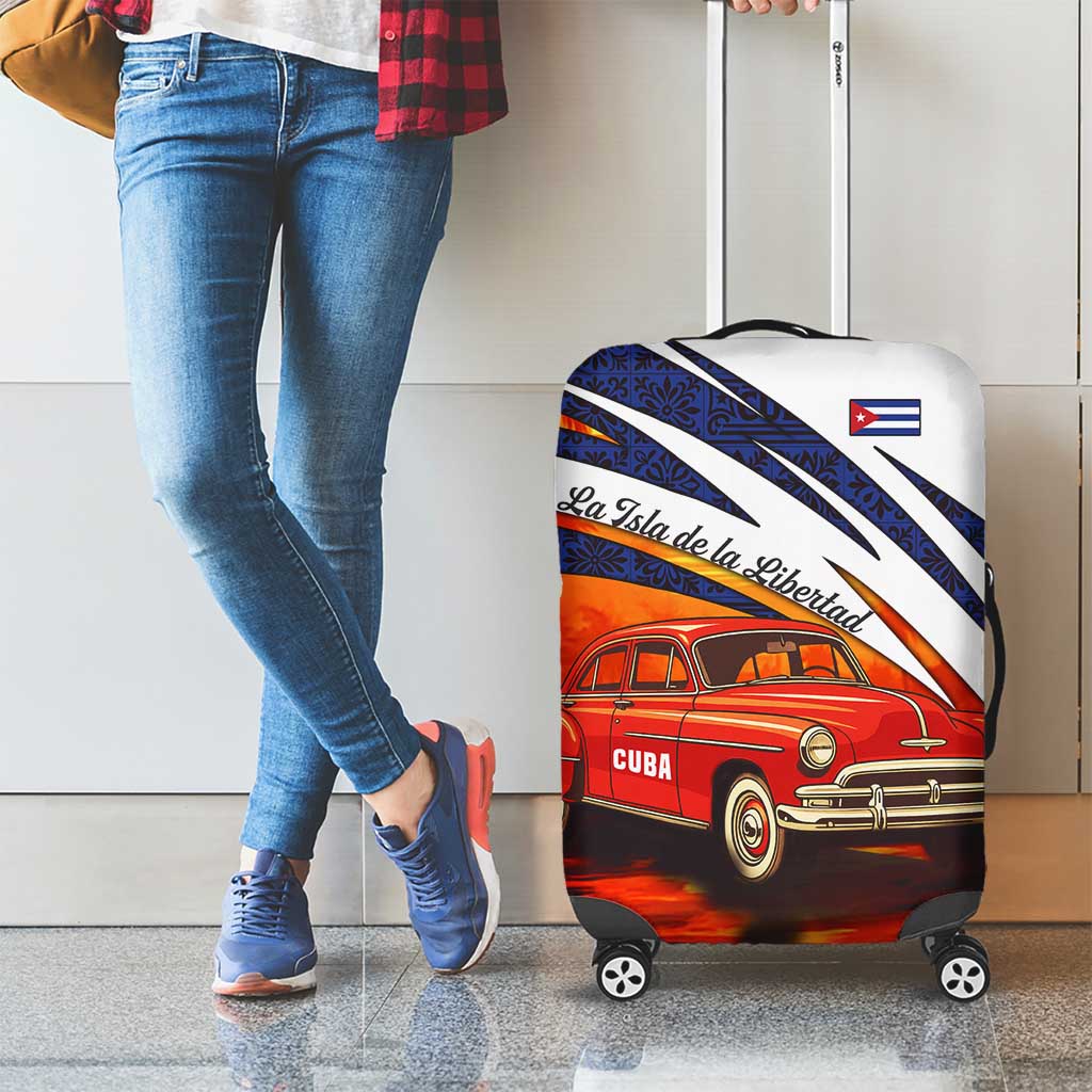 Cuba Classic Car Luggage Cover La Isla de la Libertad Red Vintage Auto with Cuban Flag Design TS04