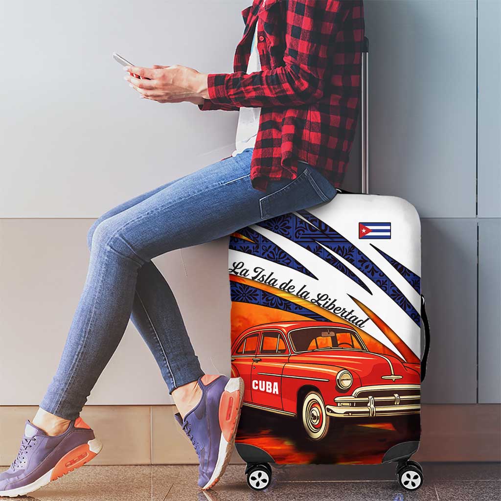 Cuba Classic Car Luggage Cover La Isla de la Libertad Red Vintage Auto with Cuban Flag Design TS04