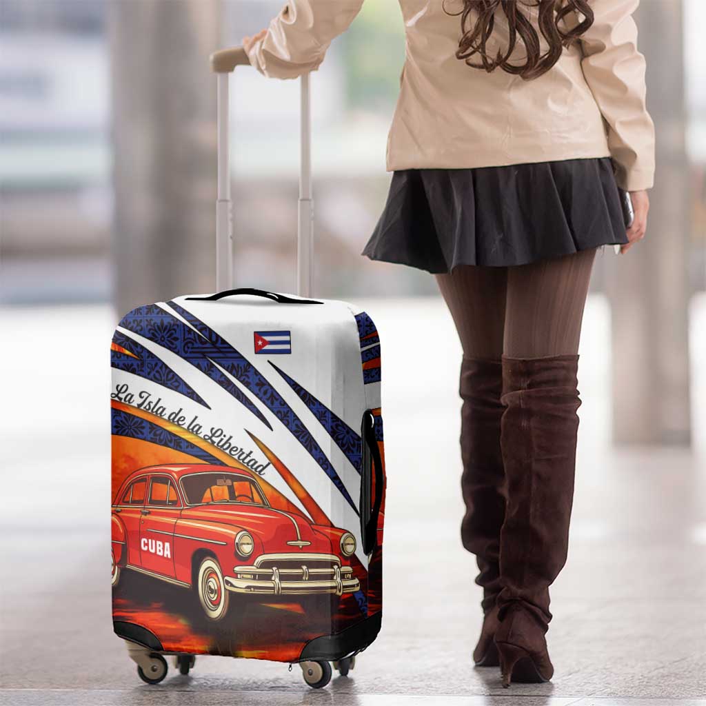 Cuba Classic Car Luggage Cover La Isla de la Libertad Red Vintage Auto with Cuban Flag Design TS04