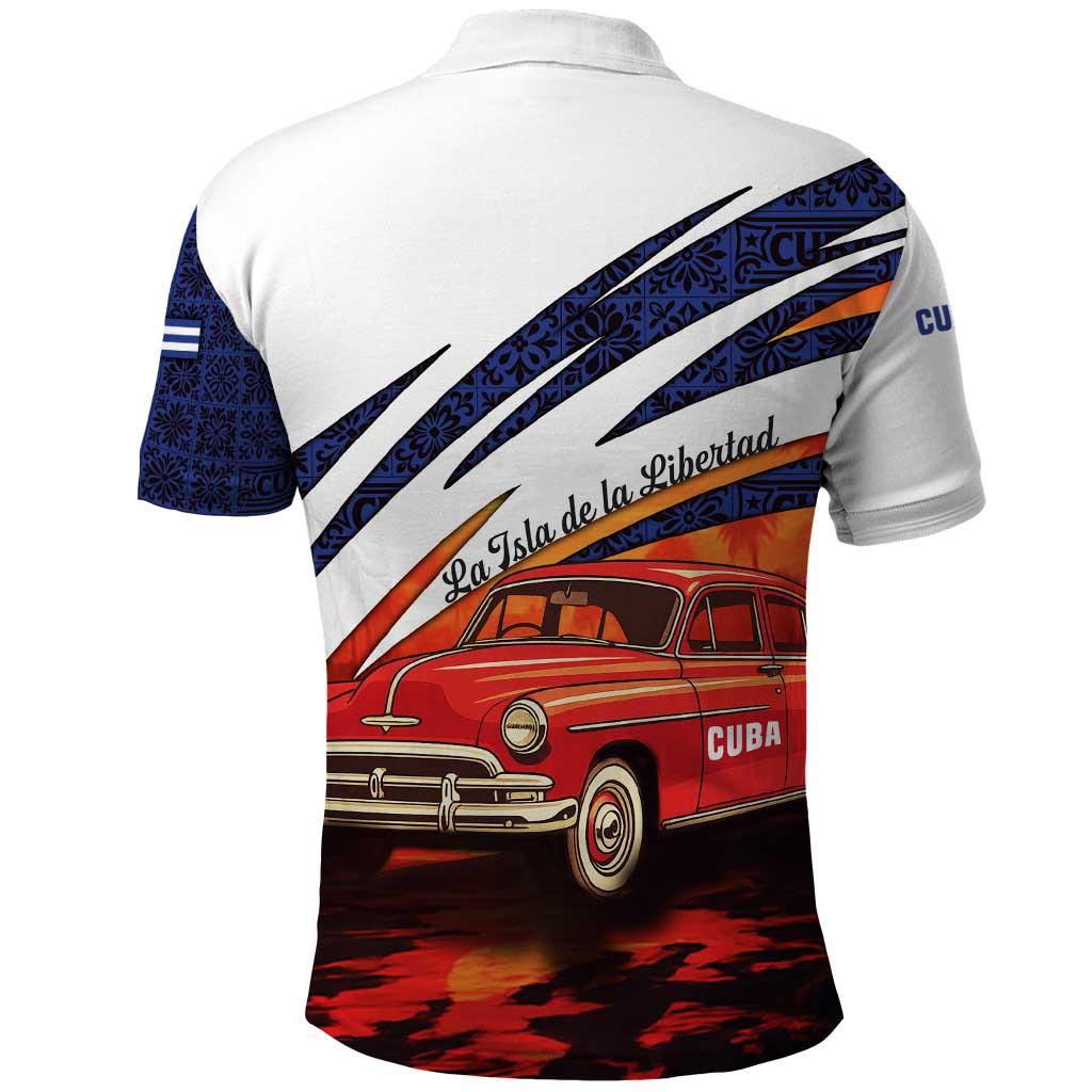 Cuba Classic Car Polo Shirt La Isla de la Libertad Red Vintage Auto with Cuban Flag Design TS04