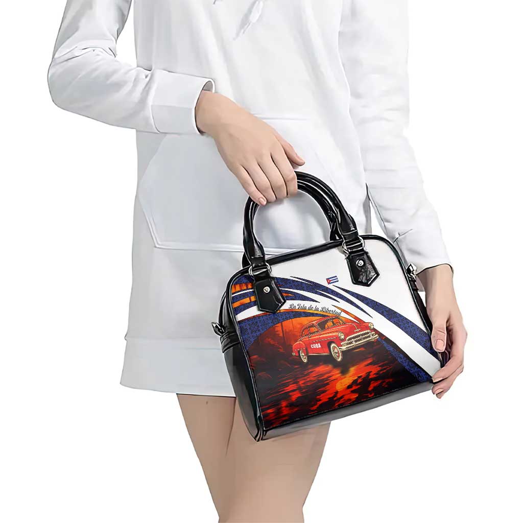 Cuba Classic Car Shoulder Handbag La Isla de la Libertad Red Vintage Auto with Cuban Flag Design TS04